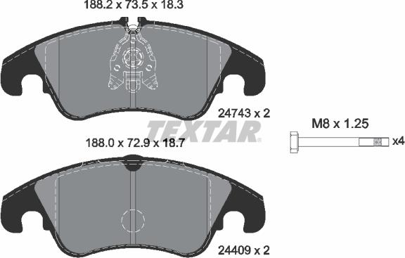 Textar 2474302 - Тормозные колодки, дисковые, комплект autospares.lv