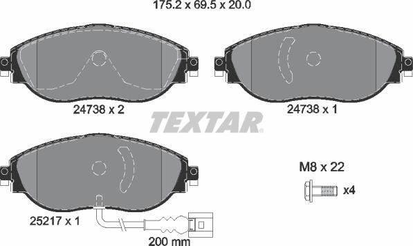 Textar 2473801 - Тормозные колодки, дисковые, комплект autospares.lv