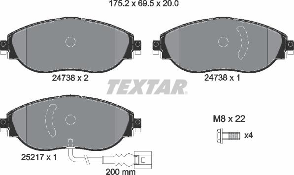 Textar 2473803 - Тормозные колодки, дисковые, комплект autospares.lv