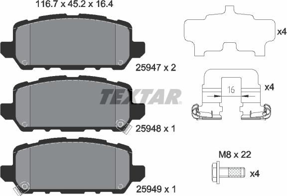 Textar 2594701 - Тормозные колодки, дисковые, комплект autospares.lv