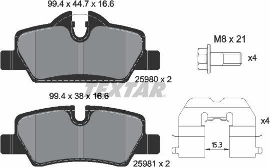 Textar 2598001 - Тормозные колодки, дисковые, комплект autospares.lv