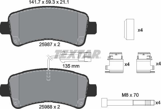 Textar 2598701 - Тормозные колодки, дисковые, комплект autospares.lv