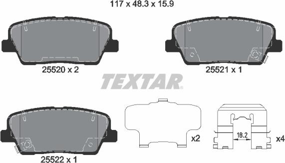 Textar 2552001 - Тормозные колодки, дисковые, комплект autospares.lv