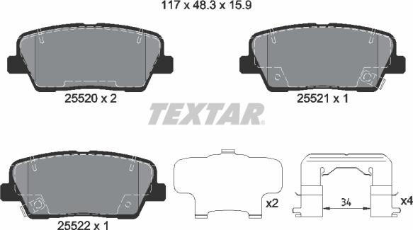 Textar 2552003 - Тормозные колодки, дисковые, комплект autospares.lv