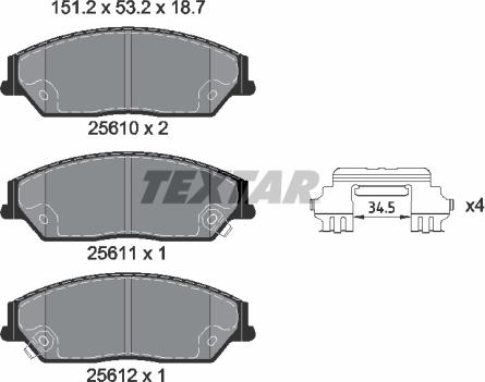 Textar 2561001 - Тормозные колодки, дисковые, комплект autospares.lv