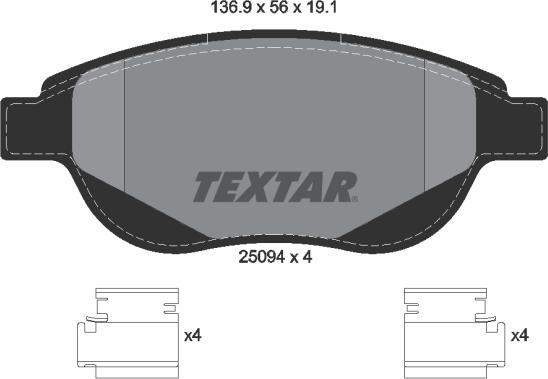 Textar 2509401 - Тормозные колодки, дисковые, комплект autospares.lv