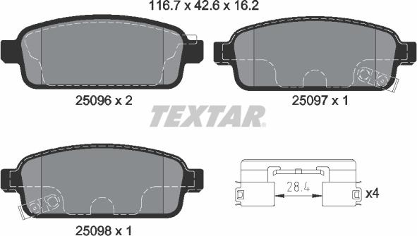 Textar 2509606 - Тормозные колодки, дисковые, комплект autospares.lv