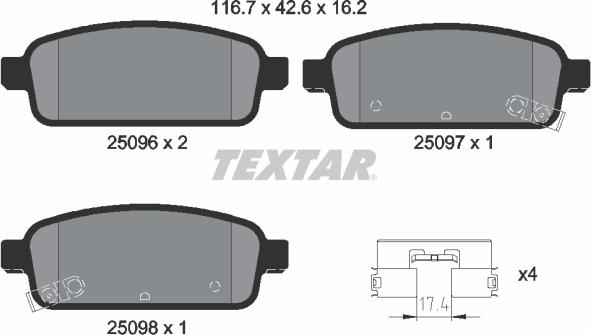 Textar 2509601 - Тормозные колодки, дисковые, комплект autospares.lv