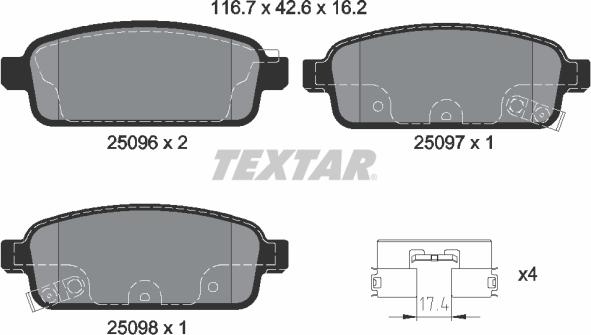 Textar 2509681 - Тормозные колодки, дисковые, комплект autospares.lv