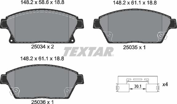 Textar 2503401 - Тормозные колодки, дисковые, комплект autospares.lv