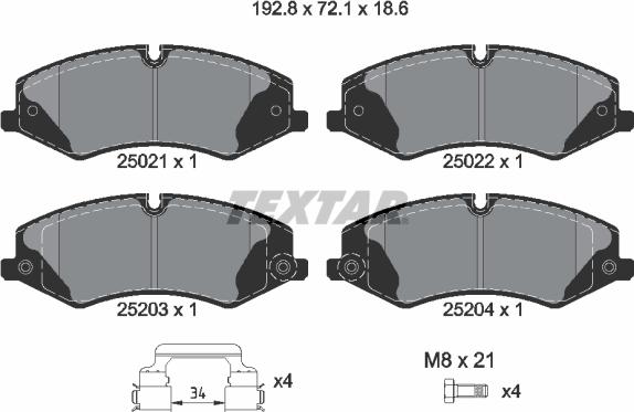 Textar 2502201 - Тормозные колодки, дисковые, комплект autospares.lv