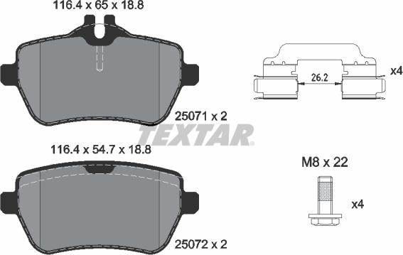 Textar 2507101 - Тормозные колодки, дисковые, комплект autospares.lv