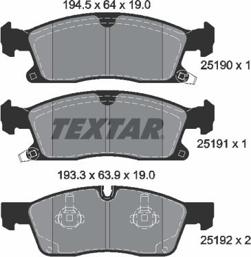 Textar 2519002 - Тормозные колодки, дисковые, комплект autospares.lv