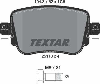 Textar 2511001 - Тормозные колодки, дисковые, комплект autospares.lv
