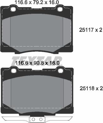 Textar 2511701 - Тормозные колодки, дисковые, комплект autospares.lv