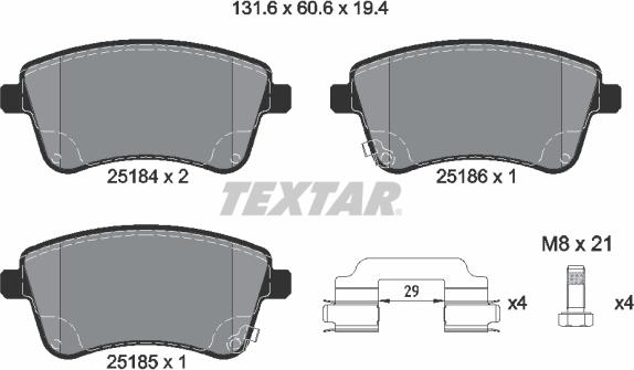 Textar 2518401 - Тормозные колодки, дисковые, комплект autospares.lv