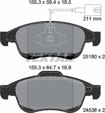 Textar 2518001 - Тормозные колодки, дисковые, комплект autospares.lv