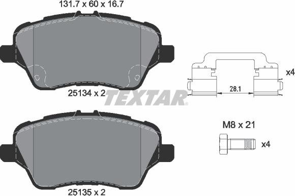 Textar 2513402 - Тормозные колодки, дисковые, комплект autospares.lv