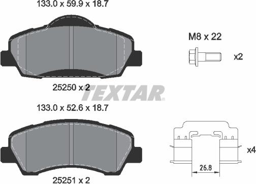 Textar 2525004 - Тормозные колодки, дисковые, комплект autospares.lv