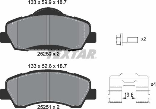 Textar 2525001 - Тормозные колодки, дисковые, комплект autospares.lv