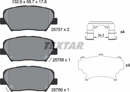 Textar 2575701 - Тормозные колодки, дисковые, комплект autospares.lv