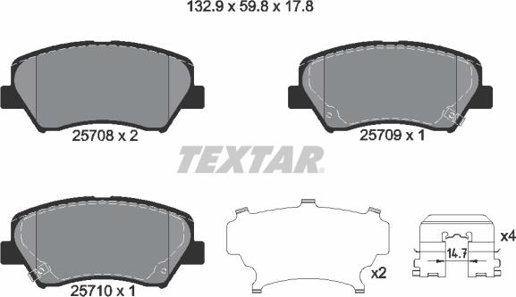 Textar 2570801 - Тормозные колодки, дисковые, комплект autospares.lv