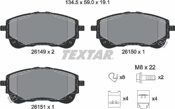 Textar 2614901 - Тормозные колодки, дисковые, комплект autospares.lv