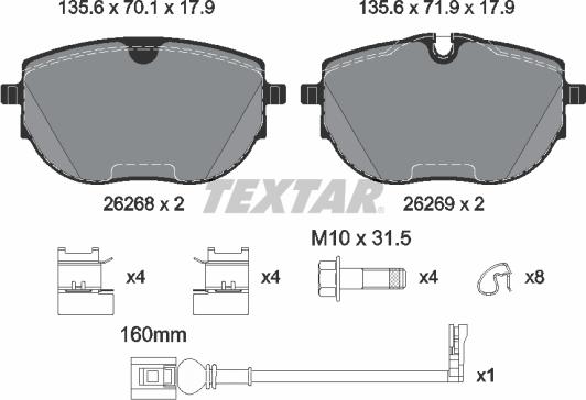 Textar 2626801 - Тормозные колодки, дисковые, комплект autospares.lv