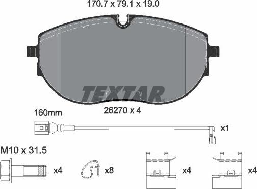 Textar 2627001 - Тормозные колодки, дисковые, комплект autospares.lv