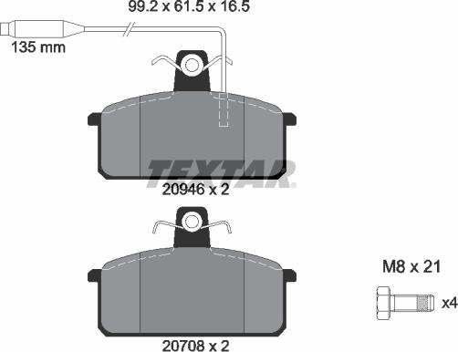 Textar 2094602 - Тормозные колодки, дисковые, комплект autospares.lv