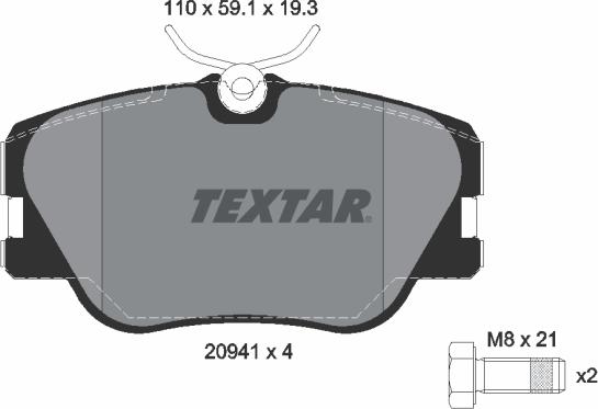 Textar 2094102 - Тормозные колодки, дисковые, комплект autospares.lv