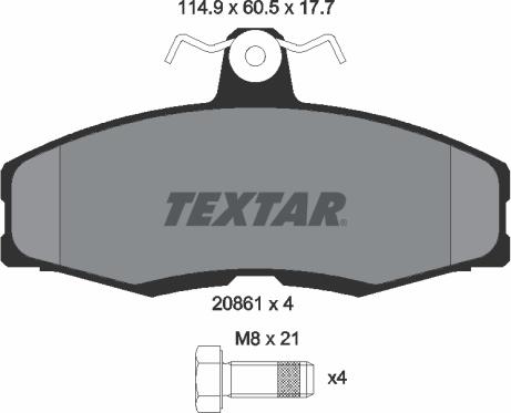 Textar 2086105 - Тормозные колодки, дисковые, комплект autospares.lv