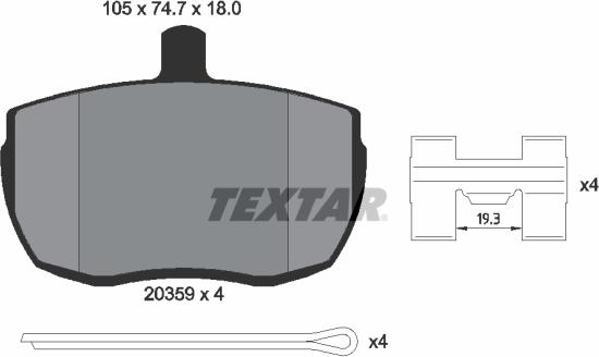 Textar 2035908 - Тормозные колодки, дисковые, комплект autospares.lv