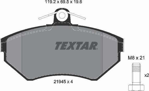 Textar 2194503 - Тормозные колодки, дисковые, комплект autospares.lv