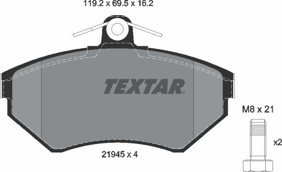 Textar 2194502 - Тормозные колодки, дисковые, комплект autospares.lv