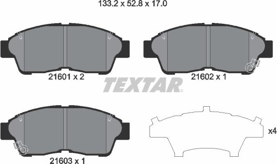 Textar 2160101 - Тормозные колодки, дисковые, комплект autospares.lv