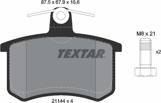 Textar 2114401 - Тормозные колодки, дисковые, комплект autospares.lv