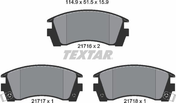 Textar 2171602 - Тормозные колодки, дисковые, комплект autospares.lv