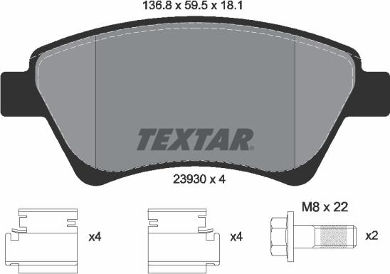 Textar 2393001 - Тормозные колодки, дисковые, комплект autospares.lv
