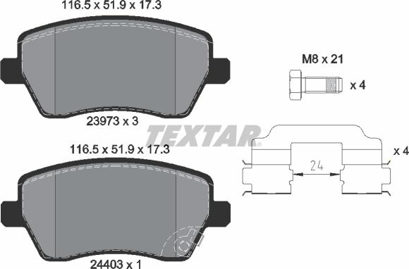 Textar 2397302 - Тормозные колодки, дисковые, комплект autospares.lv