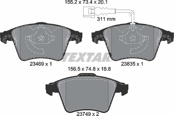 Textar 2346901 - Тормозные колодки, дисковые, комплект autospares.lv