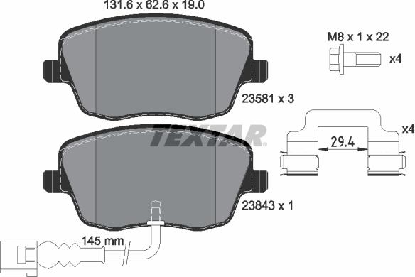 Textar 2358102 - Тормозные колодки, дисковые, комплект autospares.lv