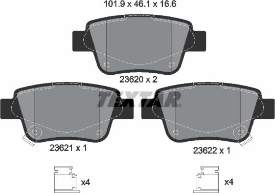 Textar 2362002 - Тормозные колодки, дисковые, комплект autospares.lv