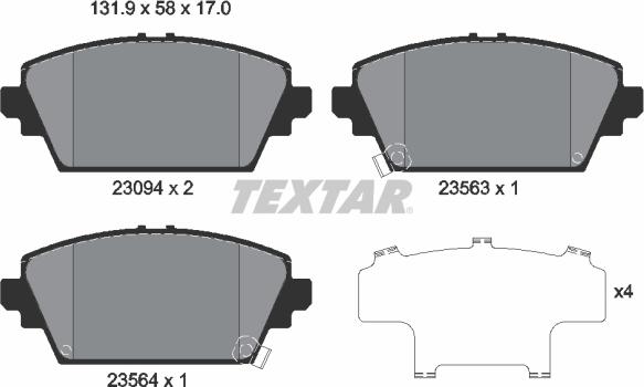 Textar 2309401 - Тормозные колодки, дисковые, комплект autospares.lv