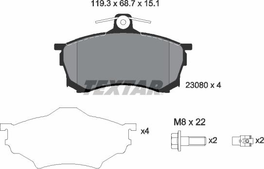 Textar 2308001 - Тормозные колодки, дисковые, комплект autospares.lv