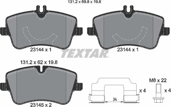 Textar 2314482 - Тормозные колодки, дисковые, комплект autospares.lv