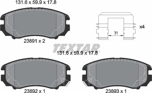 Textar 2389105 - Тормозные колодки, дисковые, комплект autospares.lv