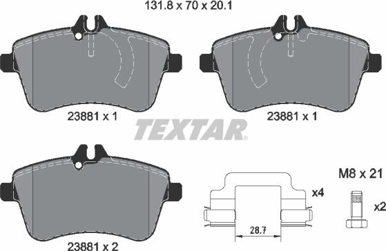 Textar 2388101 - Тормозные колодки, дисковые, комплект autospares.lv