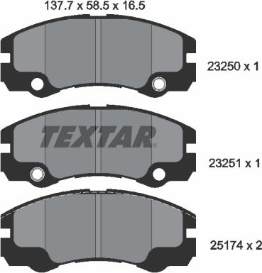 Textar 2325001 - Тормозные колодки, дисковые, комплект autospares.lv