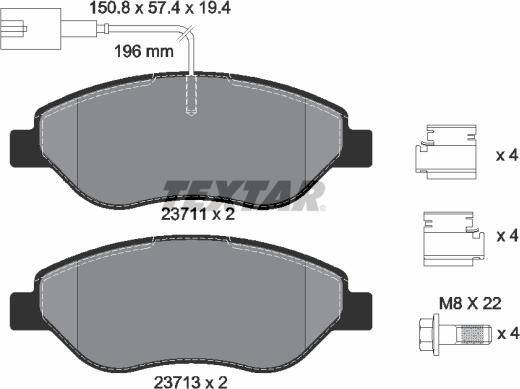 Textar 2371104 - Тормозные колодки, дисковые, комплект autospares.lv